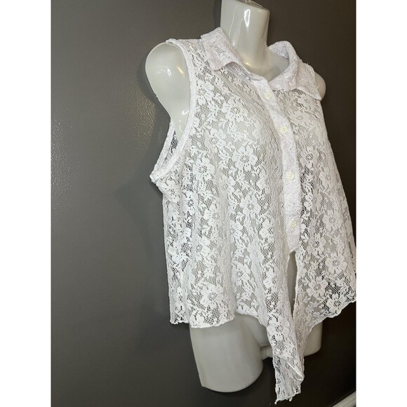 Vivid Collection Lace Button Shirt Womens Large Sleeveless Floral Sheer Top USA - Picture 2 of 6